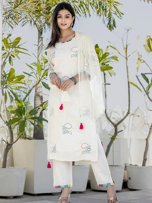 Alabaster Embroidered White 3-Piece Kurta Set